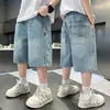 Shorts de Mezclilla Finos Bordados de Verano para Niños, Sueltos y Cómodos, de Cintura Alta, Elegantes, Versátiles para Niños a la Moda