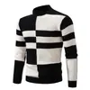 Suéter Xadrez Gola Alta Meia Masculino Outono/Inverno Transfronteiriço Bloco de Cores Tricô Grosso Pulôver Jovem Casual Camada Base Quente
