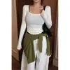 Ropa de Mujer de Comercio Exterior Camiseta Coreana Dongdaemun de Manga Larga Cuadrada para Mujer Otoño Corta Ajustada Cuello Amplio Camiseta Interior Superior