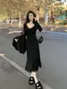 Vestido Longo Feminino Sexy de Renda Patchwork de Manga Longa para Mulheres no Outono, Combinado com um Casaco, Vestido Longo Justo ao Corpo para Figuras Baixas