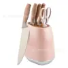 Juego de Cuchillos de Acero Inoxidable Khaki de Seis Piezas para Uso en la Cocina, Incluyendo Cuchillo de Chef, Cuchillo para Verduras, Cuchillo para Cortar Carne, con Soporte para Cuchillos