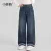 Jeans para Niñas Little Fitter 2026 Otoño Nuevo Estilo Pantalones Rectos para Niños Medianos a Grandes con Encaje en los Puños Pantalones Largos de Moda para Niños
