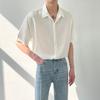 Camisa de Verano con Caída Nengmeng para Hombre Estilo Coreano de Gama Alta Holgada Casual de Manga Corta para Hombre con Caída Anti-arrugas Sin Planchar