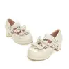 Novos sapatos femininos de renda rasa 2021 para primavera e outono com fivela de laço e salto grosso 30-48 sapatos para pais