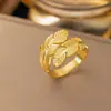 [Conjunto de Anéis Quente 1] Exportação Transfronteiriça Tamanho Personalizado Bola de Aço Anel Aberto Anel de Cauda Material de Aço Titânio Banhado a Ouro 18K