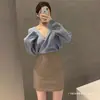 Falda de Cuero Marrón 2025 Otoño e Invierno Nuevo Estilo Falda Elástica de PU para Cadera Cintura Alta Súper Atrevida Falda Corta Negra para Mujer Otoño