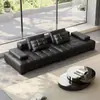 Sofá Lawrence de Cuero Genuino Simple Moderno Piel de Vaca de Capa Superior Villa Italiana Sala de Estar Apartamento Pequeño Fila Recta Sofá de Cuero