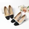 Versão em Pele de Ovelha~Sapatos de Salto Alto em Couro Genuíno, Sapatos Retro de Bico Quadrado com Salto Bloco, Sapatos de Salto Bloco com Bico Quadrado, Sapatos de Salto Bloco Estilo Chanel