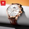 Reloj de marca Oli Time, deportivo multifuncional, tres ojos, seis agujas, cronógrafo, resistente al agua, calendario, reloj para hombre.