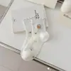 Calcetines Divertidos y Dulces de Oso de Dibujos Animados Bordados para Mujer, Calcetines de Algodón de Malla Transpirable Sin Costuras de Tubo Medio para Primavera y Verano