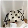 Bolso Cruzado de Lona con Cordón de Lunares Estilo Nuevo Simple, Bolso de Mano Universal Portátil, Bolso Cruzado de Hombro Único Elegante y Versátil