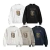 Moletom com Capuz Redondo Patchwork Estampa de Retrato Ilustração Americana Casual Solto Primavera Outono Estilo Masculino Vibe Streetwear Pulôver Americano