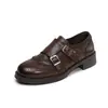 Mocasines Brogue Perforados de Suela Gruesa para Mujer Estilo Nuevo Primavera/Otoño 2026 Cuero Genuino Hebilla Doble de Cuero Transpirables Zapatos de Corte Bajo Individuales
