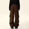 Pantalones cargo de paracaidista retro americano transfronterizos color marrón Maillard para hombre y mujer, holgados, rectos, de pierna ancha, hasta el suelo, casuales