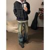 Jeans de Estilo Americano Retro Teñidos con Barro Azul para Hombre Marca de Moda Casual Pantalones de Pierna Ancha Pantalones Lavados de Otoño High Street Pantalones de Moda
