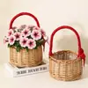Cesta de Florero Roja de Mimbre Portátil Transfronteriza, Cesta de Ratán, Cesta de Empaque para Tienda de Regalos Souvenir, Cesta para Arreglo Floral de Floristería del Día del Niño