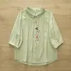 3670 Elegante y Juvenil Camisa de Gasa de Algodón con Bordado de Conejo y Botones de Colores, Manga Media, Nuevo Top Casual de Verano para Mujer