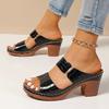 Zapatillas de Tacón Alto de Una Línea Ligeras de Talla Grande para Mujer Comercio Exterior Europeo y Americano Hebilla con Patrón de Piedra Transfronterizo Sandalias de Tacón Grueso Wish