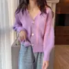 Cardigan Jaqueta Tricotado Novo Estilo Coreano Outono e Inverno Feminino Solto Cor Sólida Simples Versátil Pequeno Suéter Top Estilo Ocidental