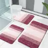 Tapete de chão simples listrado em degradê de falso cashmere, tapete absorvente antiderrapante para banheiro, tapete de vaso sanitário, conjunto de três peças de tapete para pés de banheiro