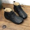 Zapatos artísticos hechos a mano de cuero con acolchado de algodón 23 invierno Nuevo terciopelo mixto de oveja puntera redonda tacón plano cálidos con cordones piel de vaca pelo botas de mujer
