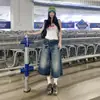 Jeans Rectos Retro Estilo Americano de Cintura Alta para Mujer, Pantalones Casuales Sueltos de Pierna Ancha de Longitud Media, Pantalones Capri de Tiro Bajo Versátiles