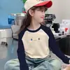 Linda Camiseta de Felpa Cálida Estilo Coreano para Niñas Otoño Invierno Moda Dulce Elegante Bloque de Color Manga Larga Cuello Redondo Tendencia