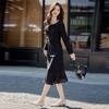 Elegante Saia de Cauda de Peixe Estilo Socialite Outono 2026 Novo Vestido de Linha A Slim Fit com Pedrarias Vestido Preto de Manga Longa