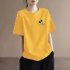 Camiseta de Manga Curta para Comércio Exterior Feminina 2026 Nova Verão Manga Meia Manga Solta Gola Redonda Estampada Casual Estilo Coreano Top