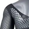 Lencería Sexy Elástica de Una Pieza para Hombre Red de Pesca Gay Manga Larga Mallas de Cadera Cuello en V Ropa Erótica Negra
