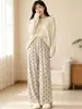 Calça de veludo Oli com laço para outono e inverno, calça de malha macia e aconchegante de cintura alta, perna larga, solta, casual, reta para uso ao ar livre