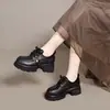 Mocasines de Plataforma con Tacón Medio para Mujer 2026 Nueva Llegada de Otoño Tacón Grueso Borla con Cordones Zapatos Pequeños de Cuero Estilo Británico Marrones Planos