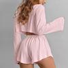 2026 Otoño Europeo y Americano Tejido de Punto Holgado Jacquard Transpirable Cómodo Manga Larga Shorts Pijama Femenino Transfronterizo Ropa de Casa Transfronteriza