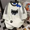 Camiseta de Manga Corta con Cuello Redondo y Tres Rayas Estilo Japonés con Estampado de Dibujos Animados para Hombres y Mujeres, Verano Holgada Moderna Pareja Top Ins