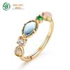 Anel Arco-Íris Pedra dos Desejos Estilo Japonês e Coreano Luxo Leve Feminino Prata s925 Banhado a Ouro Lavolita Natural Vento da Floresta Zircônia Colorida Feminino
