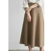 Saia Midi Colorida Simples para Primavera e Outono 2025 Novo Estilo Saia Feminina com Cintura Alta, Cobre o Quadril, Emagrecedora Saia Longa