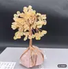 Adorno artesanal de árbol de cristal rosa en bruto, árbol creativo de cristal para decoración de escritorio en casa y oficina, cristal amarillo