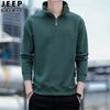 Camiseta de manga larga JEEP SPIRIT otoño para hombre, casual, holgada, cuello alto, suéter con cuello, cremallera media alta, color liso