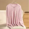Cardigan Top de Cachemira 100% Pura Felpa Real Perla Artificial Blanco Plateado Forma de Media Bola Redonda Perla Artificial de Concha
