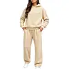 Conjunto de sudadera con capucha de color liso estilo europeo y americano, otoño e invierno, corte holgado, sin cordones, pantalones de chándal rectos de pierna ancha, popular conjunto de dos piezas