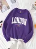 Moletom Feminino com Estampa da Bandeira de Londres Inglaterra Pulôver Macio Versátil Y2K Roupas Largas Outono