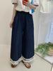 2025 Nuevo Verano Estilo Coreano Diseño Estilo Femenino Reductor de Edad Encaje Hongo Cintura Elástica Casual Pantalones Pierna Ancha