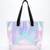 Bolso de mano iridiscente con láser de PVC, bolsa de gelatina transparente, bolsa de almacenamiento impermeable, bolsa para tutorías, bolsa de regalo, personalizable con logo