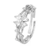 Anillo de Flor de Cuatro Hojas Rosa Diamante Lucky Estilo Coreano Distintivo Mori Circonia de Colores Hojas de Trébol de Cuatro Hojas Anillo de Articulación Abierta para Mujeres