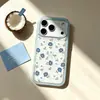 Capa de Celular Color-Blocking Floral Azul e Branco para Apple 17/16 Pro, iPhone 15 à Prova de Choque, Estilo de Primavera de Nicho para Mulheres Huawei