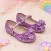 Sapatos de Princesa Roxos com Laço para Meninas para Eventos Formais, Sessões de Fotos e Festas, Sapatos Individuais Doces Brilhantes com Pérolas Baixos