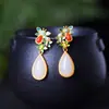Pendientes de Jade Hetian Natural de Lujo Ligero para Mujer Pendientes de Plata de Ley Rojo Sur Pendientes de Esmalte Pintado Moda Nacional Regalo de Año Nuevo