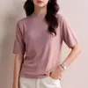 Camiseta de Mujer Lenzing Tencel Modal Cuello Redondo, Manga Tres Cuartos para Mujer, Versátil para Otoño, Color Sólido, Capa Base, Top de Manga Media
