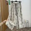 Pantalones anchos de algodón y lino con estampado estilo étnico para mujer, verano, elegantes, rejuvenecedores, con dobladillo tipo falda, pantalones casuales de algodón y lino de cintura alta retro