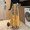 Calça Casual Cropped Reta Solta Estilo Étnico com Estampa de Seda Gelada Perna Larga para Mulheres 2026 Verão Novo Cintura Alta Emagrecimento